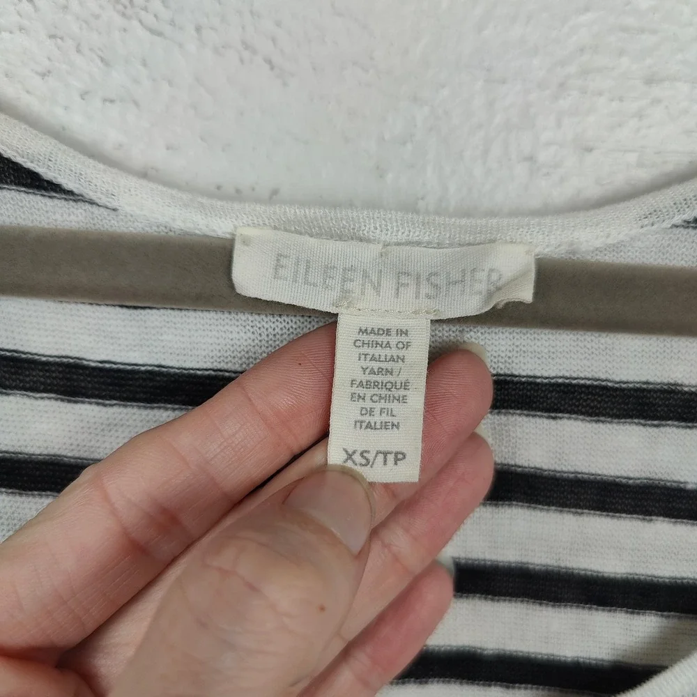 Eileen Fisher Linen Blend Tank Top Womens XS‎ Black White Striped Beachy Classic_5
